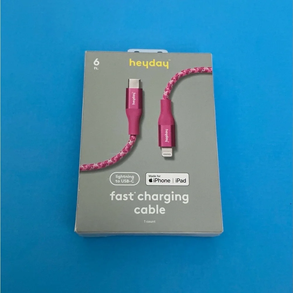 Heyday Pink Braided Fast Charging Cable 6 ft